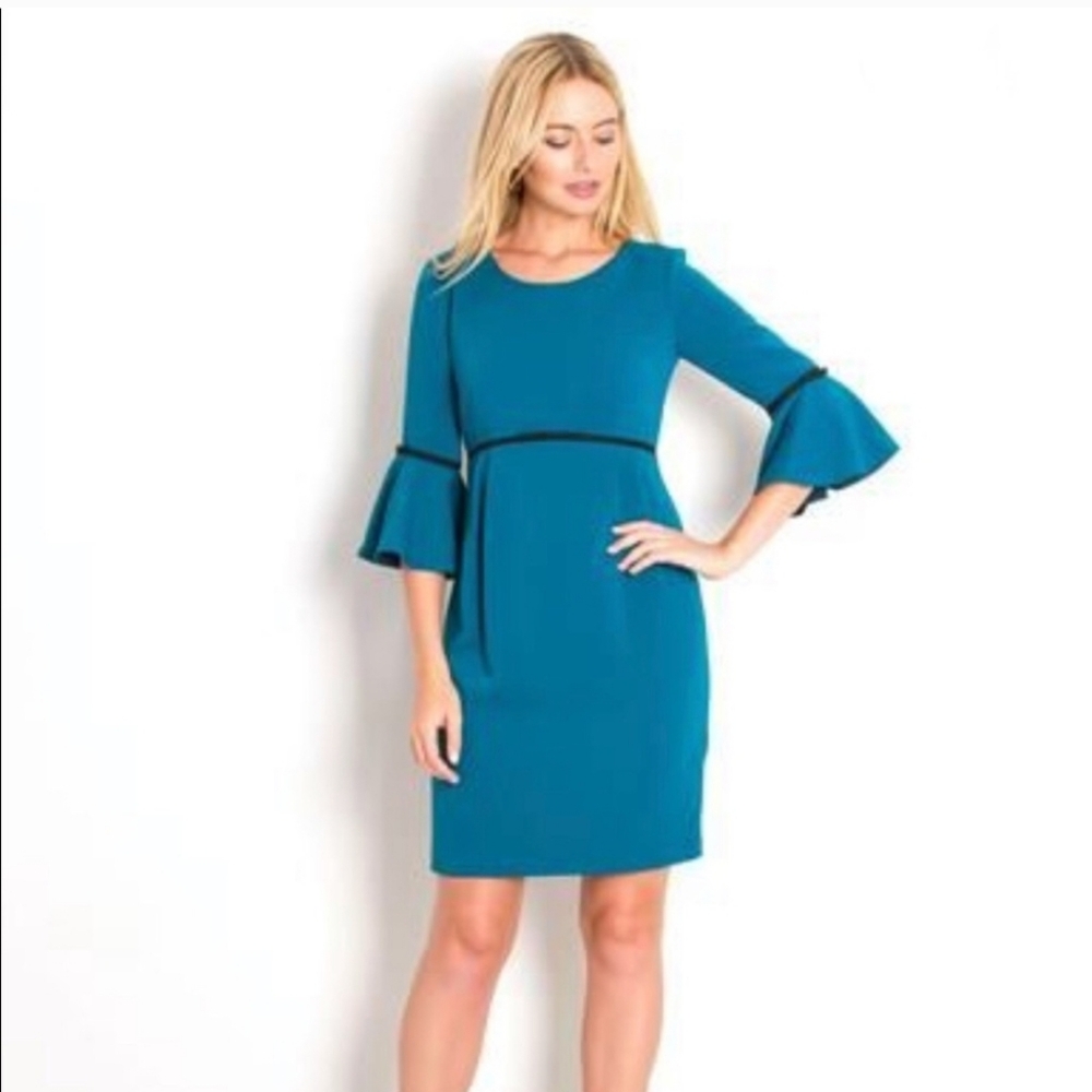 Camilyn Beth Dress Elle Flare Bell Sleeve Scoop Neck Silk Blend Tiny Bows Sz 6